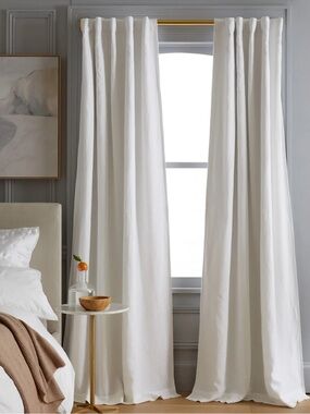 NWT QUINCE Set Of 2 48x96 European Linen Room Darkening Curtains White 8318